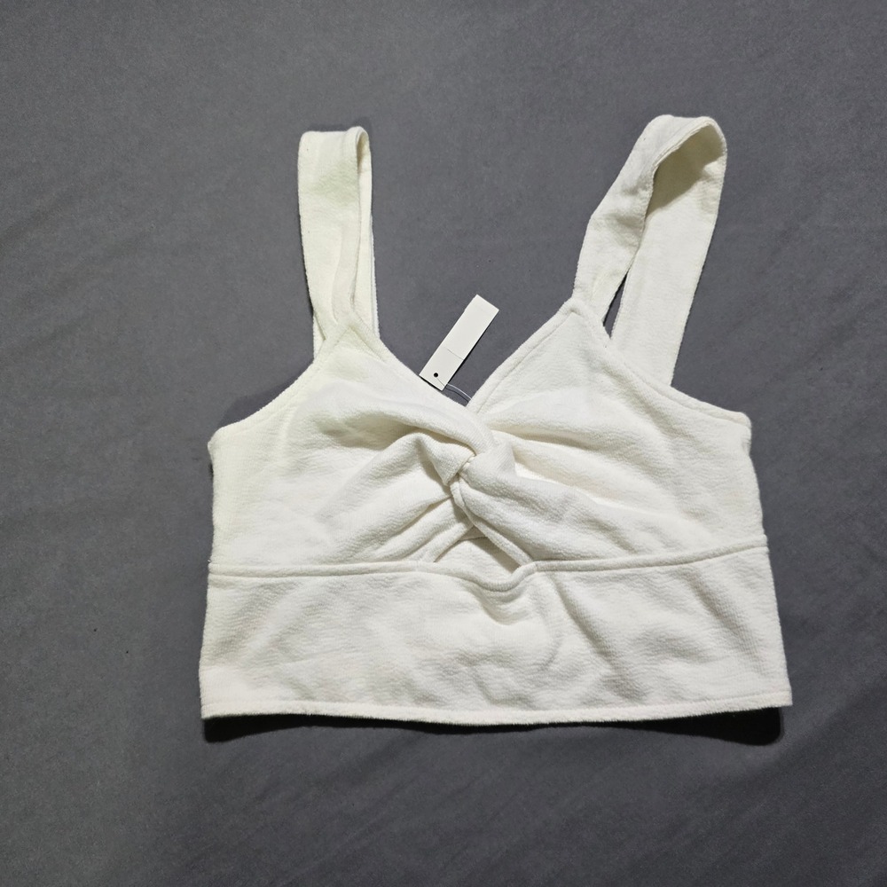 Madewell Terry Twist-Front Crop Top Womens Medium White NJ776 Sweetheart Cutout